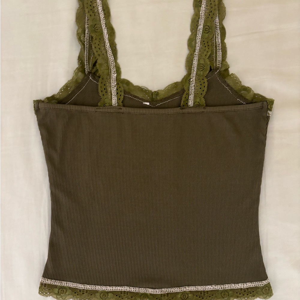 Olive Green Lace Trim Top